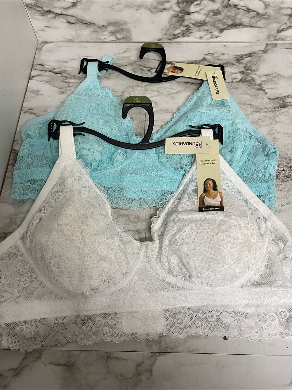 No Boundaries Lace Bralettes in White and Light Blue